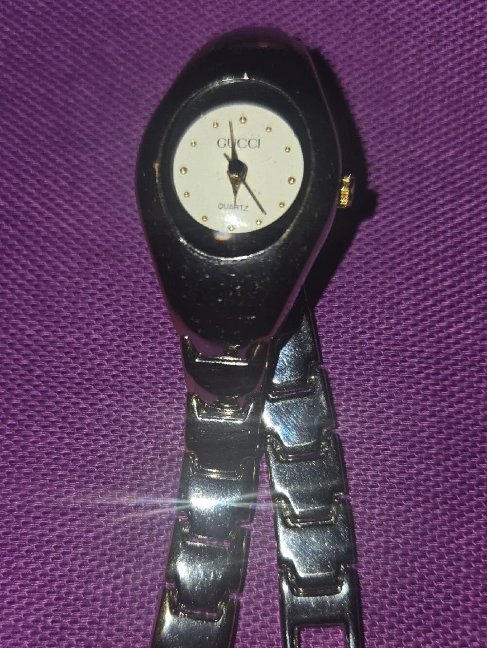 Gucci Silver-Tone Bracelet Watch with White Dial and Gold Accents
